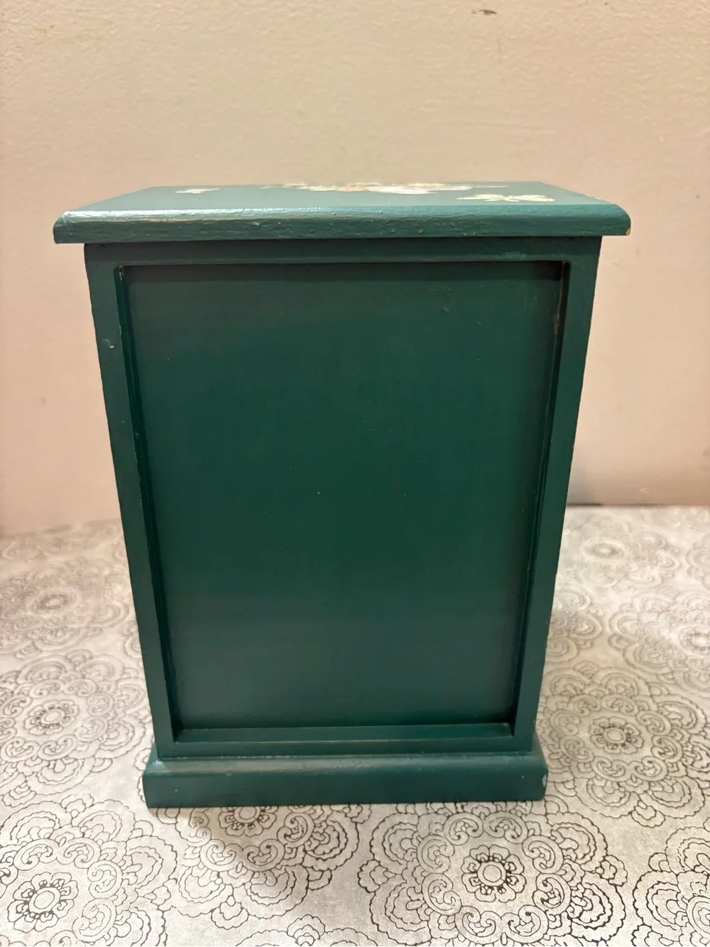 Teal Jewelry Chest with Cat & Bird Motif